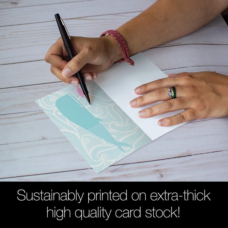 Tree-Free Greetings - All Occasion Cards - Artful Designs - 12 Greeting Cards + White Envelopes - Made in USA - 100% Recycled Paper - 4 x 6 - Whale of a Time (FS56236) - Image 4